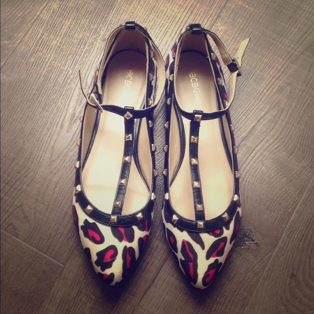 NEW BCBG pink leopard studded flats sz 7.5!!!